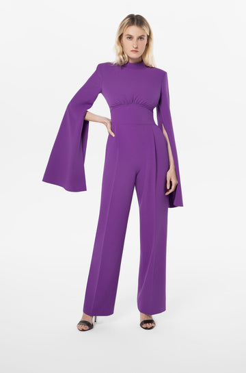 Cape Sleeve Jumpsuit with Stand Collar