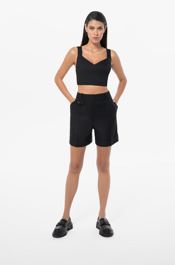 Wide-Leg Shorts with Decorative Front Pocket