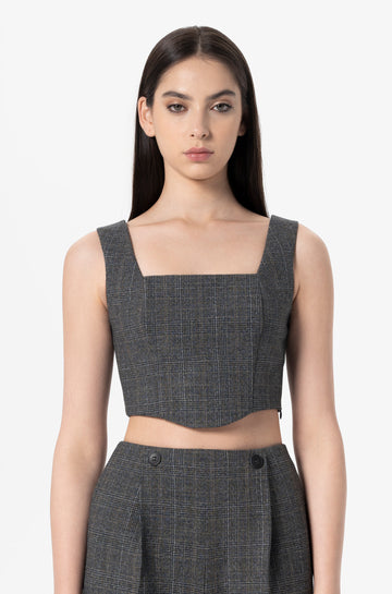 Brushed Crepe Square Neck Cropped Top